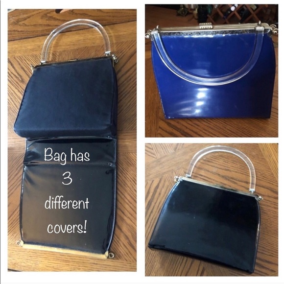 Vintage Handbags - 3 in 1 Blue Handbag w Lucite Handle